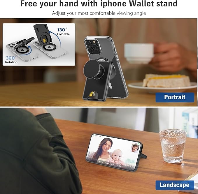 for MagSafe Wallet Stand, Magnetic Wallet Stand Adjustable, Phone Stands Card Holder with Secure Grip, for Samsung S25 S24 S23 Series and for iPhone 17 16 15 14 Series, Fit 3 Cards,Translucent Purple