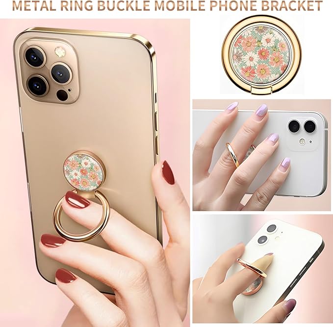 Cell Phone Ring Holder, Cute Metal Phone Grip Stand Finger Ring Kickstand, Flexible 360°Rotation Phone Tablet Case Accessories Compatible with Most Phones Retro Flowers
