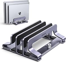UGREEN 3-Slot Vertical Laptop Stand Holder Desk Compatible with MacBook Pro Air Laptop Stand Desktop Adjustable, Lenovo Ideapad, Surface Book, HP Notebook, Dell Chromebook Up to 17.3 Inch, Space Gray