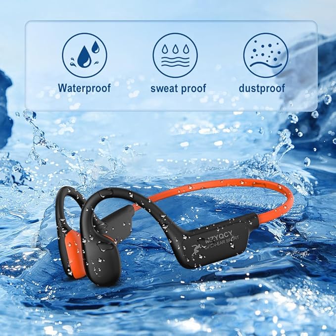 Bone Conduction Headphones,Open Ear Wireless Bluetooth 5.4 Headphones with Mic，IPX6 Waterproof Sport Bluetooth Headset，15H Playback， for Running，Cycling，Walking,Outdoor (Orange)