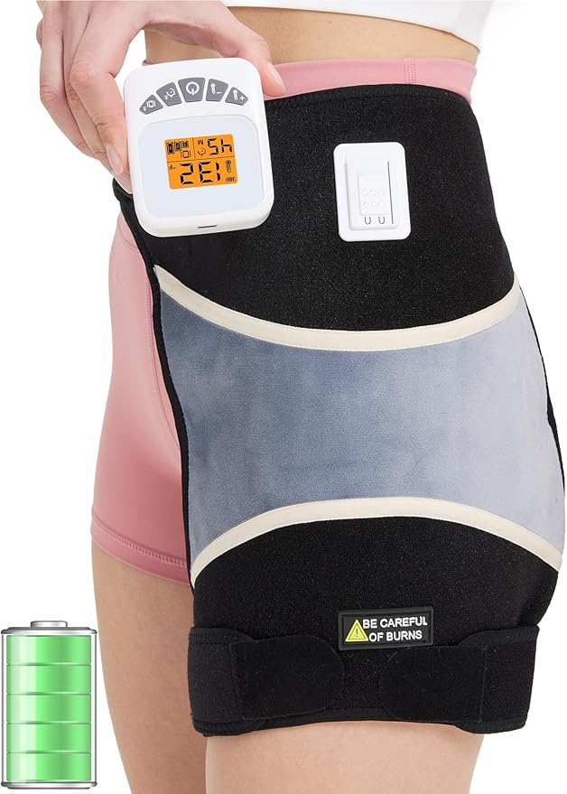 CAMECO 2-in-1 Cordless Hip Heating Pad with Massage for Sciatica Pain Relief, 5000mAh Battery & 104℉-140℉ Heated Hip Brace for Women Men Arthritis, Rechargeable Hip Massager Heat Pad for Home Office