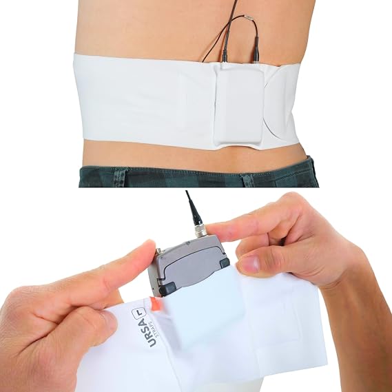 URSA Waist Strap - Ultra Slim, Breathable & Stretchy Microphone Transmitter Straps. Compatible with Most Transmitter/Receivers (White, Medium Waist - Big Pouch)