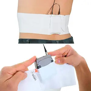 URSA Waist Strap - Ultra Slim, Breathable & Stretchy Microphone Transmitter Straps. Compatible with Most Transmitter/Receivers (White, Medium Waist - Big Pouch)