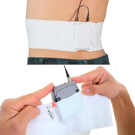 URSA Waist Strap - Ultra Slim, Breathable & Stretchy Microphone Transmitter Straps. Compatible with Most Transmitter/Receivers (White, Medium Waist - Big Pouch)