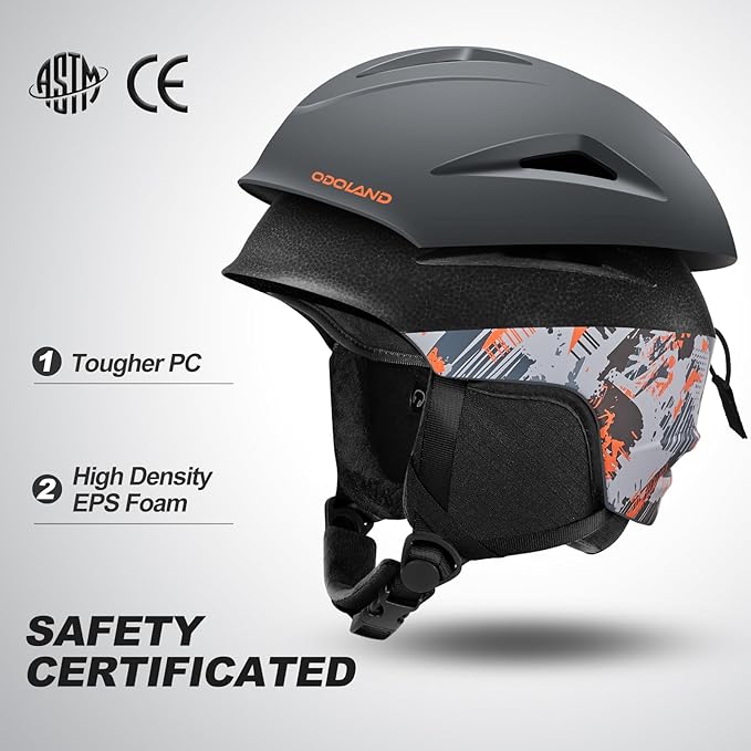Odoland Ski Helmet, Snowboard Helmet with Ski Goggles for Adults and Youth, Audio Compatible, Shockproof, Windproof, Safety Snow Sports Helmet and Protective Glasses for Men Women