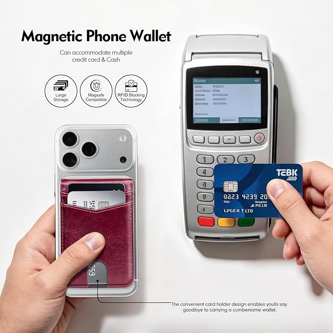 Compatible with Magsafe Case with Card Holder for Men Women Magnetic Ultra-Thin Wallet Bracket Adjustable Bracket for iPhone 17/16/15/14/13/12 Pro/Pro Max/PlusSeries,Wine Red