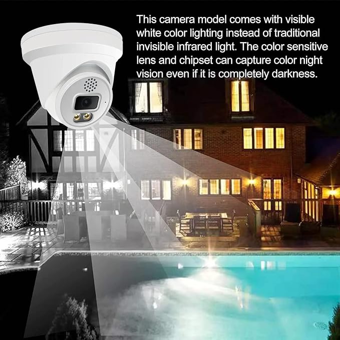 Real HD 6MP Full Color Night Vision ColorVu Turret Dome IP Camera with Visible White LED Lights, 2.8mm Wide Angle, Outdoor Built in Mic, Plug and Play