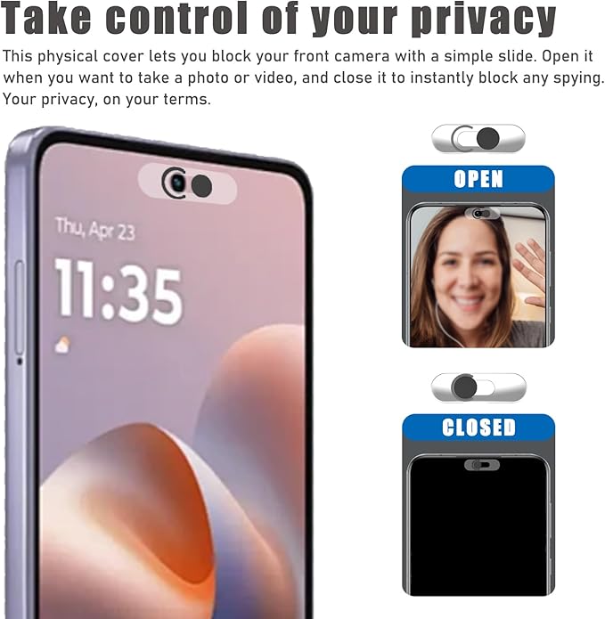 Front Camera Cover Compatible for Smartphones,Webcam Cover Compatible for Pixel/Galaxy/iPad,Protect Privacy and Security,Camera Slide Protection,2 Pack-Black