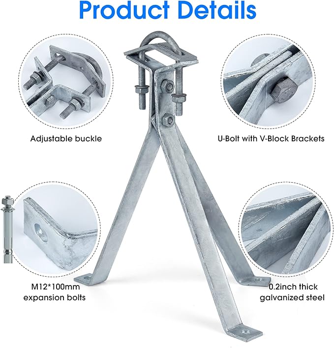 Heavy-Duty Antenna Wall Mount,Windproof Stand Off Wall Mast Mounting Clamps,1 Pair with Expansion Bolts(1 Pair Mount (3-Leg + 2-Leg), 14 Inch)