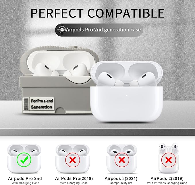 for Apple AirPods Pro 2nd Generation Case,Cute Cartoon Shoe Box Soft Silicone Protective Cases for AirPods Pro 2 Case with Keychain for Women Men, A-Red+Light Gray,2Pack