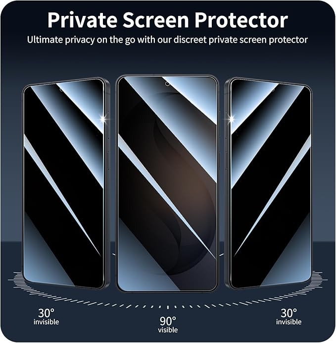 3+3-Pack, Privacy Screen Protector and Camera Lens Protector for Samsung Galaxy S26+/S26 Plus, Anti-Spy Tempered Glass Film, Dark Private Black Protection, 9H Hardness, Anti-Scratch, Bubble Free