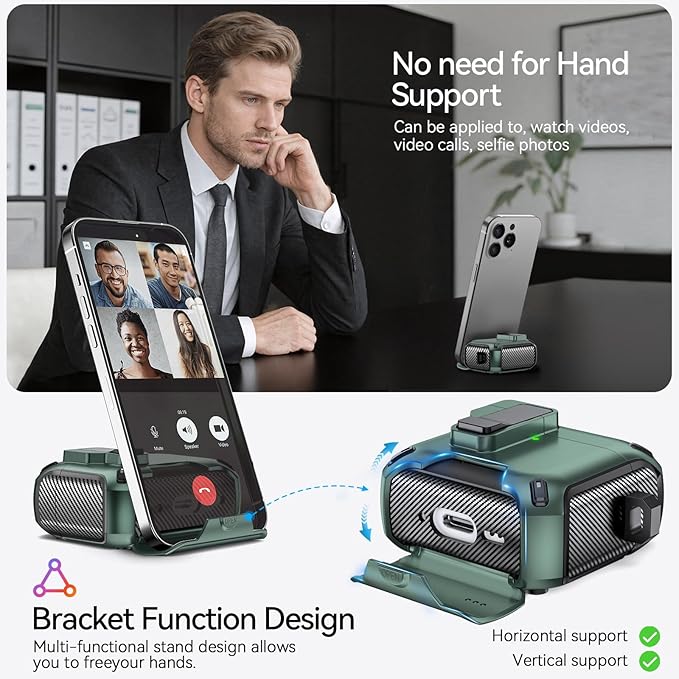 for AirPods 4 Case (2024) with Phone Stand,（with Automatic Snap Switch） Carbon Fiber Design Protection Cover with Cleaning Pen,Light Green
