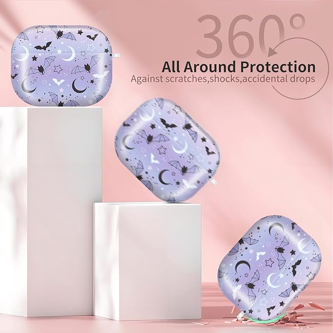 Compatible with AirPods Pro 3 (2025) Case, Airpod Pro 3 Protective Cover with Cute Golden Keychain for Girls & Women (Cute bat)
