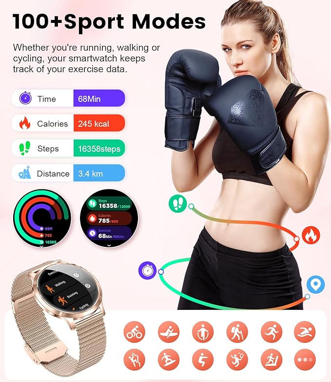 DREMAC Smart Watch(Make Call/Thin),1.32'' Amoled Curved Display for Android iPhone,Smart Watches for Women with Heart Rate Monitor,Sleep Monitor,Pedometer,IP68 Waterproof Fitness Tracker,Rose Gold