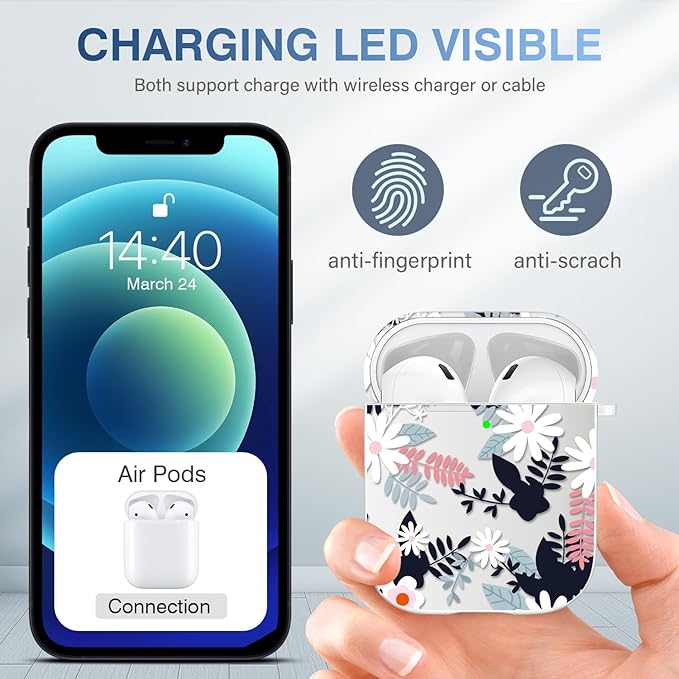 Maxjoy Compatible with AirPods 2nd Generation Case Cover, Cute Flowers Soft Protective for AirPod 1st and 2nd Charging Case, Black Red Leaf