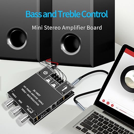 ZK-1002T 100W+100W Bluetooth Amplifier Board with Treble and Bass Control, 2.0 Channel Stereo Audio Mini Power Amplifier Board, TPA3116D2 Chip DC 9-24V, BT and AUX Inputs for DIY Wireless Speakers