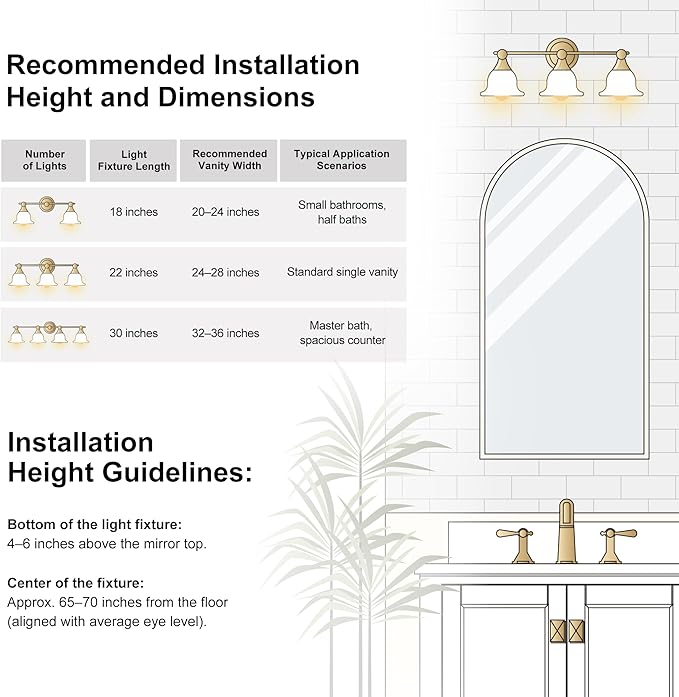 Gold Bathroom Vanity Light Over Mirror - 4 Light Wall Sconce with Frosted Glass Shades, Mid Century Farmhouse Bathroom Light Fixtures for Bedroom, Hallway (Gold Finish)