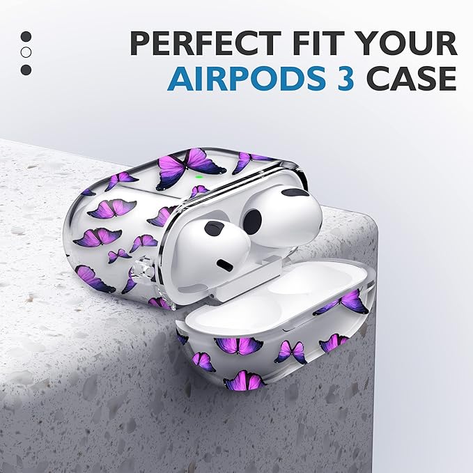 Maxjoy for AirPods 3 Case, Clear AirPod 3rd Generation Case for Women Men Cute Soft Protective AirPods 3 Cover with Keychain for AirPod 3rd Generation Charging Cover 2021, Butterfly Purple