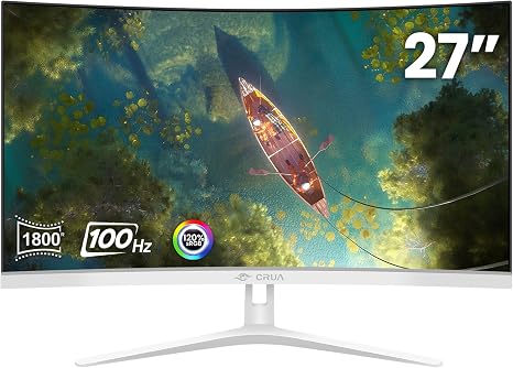 CRUA 27 Inch FHD 100Hz White Curved Computer Monitor, 1800R VA, Frameless