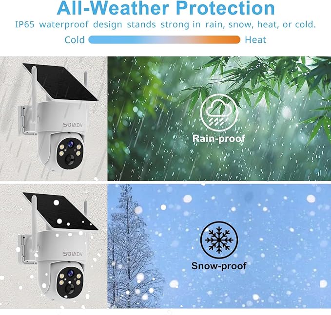 SOIADV Solar Security Camera Wireless Outdoor with 360°View, 2K Color Night Vision, PTZ Camera for Home Security, Battery Powered, Two Way Audio, Motion Detection, PIR Alarm, IP65 Weatherproof, SC13W