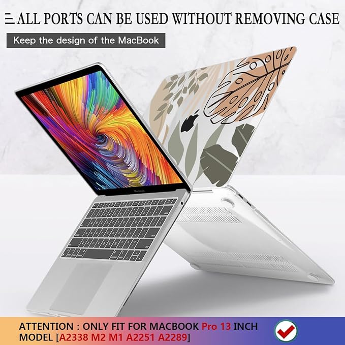 CISSOOK Compatible with MacBook Pro 13 inch Case M2 2025-2020 A2338 M1&M2 A2251 A2289, Plastic Hard Shell with Keyboard Cover &Screen Protector for MacBook Pro 13 Touch Bar, Tropical Leaf