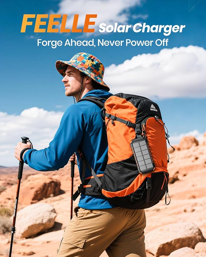 FEELLE Solar Charger for Outdoor: 27000mAh Power Bank with Built-in Cables - 15W Fast Charging Portable Charger with 2 Flashlights for iPhone Android -External Battery Pack for Camping Emergency