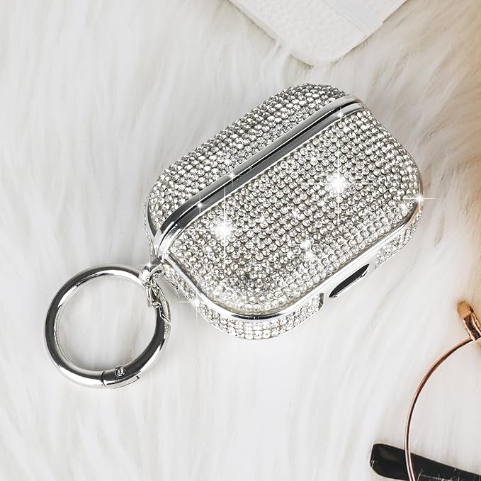 LUVI for AirPods 4 Diamond Case Rhinestone Bling Glitter Crystal Shiny Sparkle Cute Cover for Girls Women Wireless Charging Luxury Skin for Apple AirPods 4 Silver
