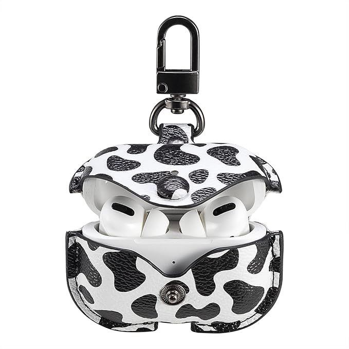Genuine Leather Case Compatible with AirPods Pro Case 2nd/1st Gen (2023/2022/2019), VOMA Protective Cover for Apple AirPods Pro 2/Pro Wireless Charging Case with Keychain and Snap Lock Cow