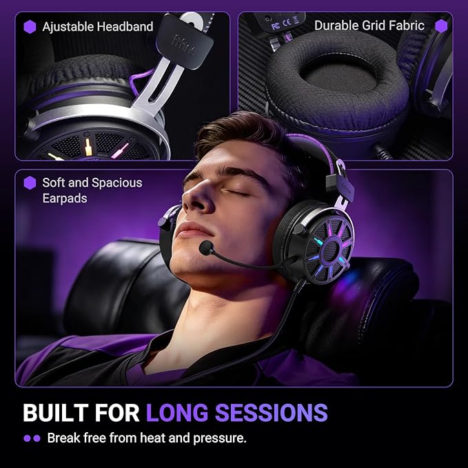 FIFINE Wired Open Back Gaming Headset, Open Acoustic Audio,Customizable RGB,USB in-Line Control, 7.1 Surround Sound, Over-Ear Gamer Headphone with Detachable Mic for PC PS5/PS4, Laptop, Mac - H19BP