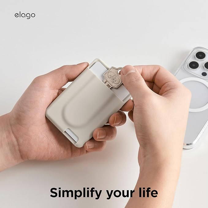 elago Key Magnetic Wallet Card Holder 2-Cards Compatible with MagSafe for iPhone - Key Holder, Secure Phone Wallet, Long Last Silicone, Scratch and Damage Protection (Stone)