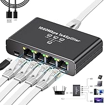 Gigabit Ethernet Splitter 1 to 4 - 1000Mbps RJ45 Port Router Switch with USB-C Power, Plug & Play 1-in-4-Out LAN Adapter for Cat5/5e/6/7/8 Cables, High Speed Network Switch for Desktop Printer Camera - Image 1
