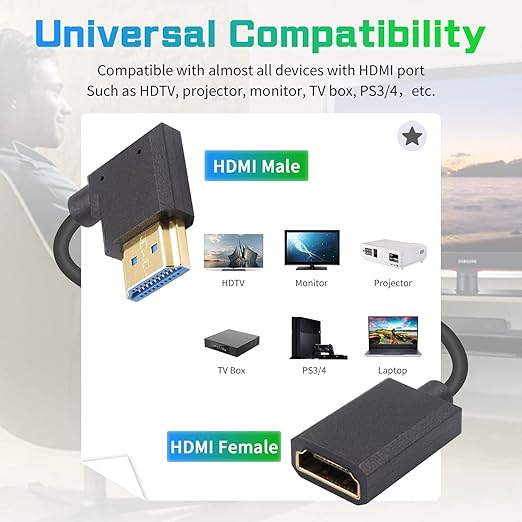 Duttek 8K HDMI Extender Cable, 48Gbps Right Angle HDMI Male to Female Coiled Cable, 1.2M, Compatible with MacBook Pro, PS5, Xbox Series X, Roku TV, UHD TV, Blu-ray