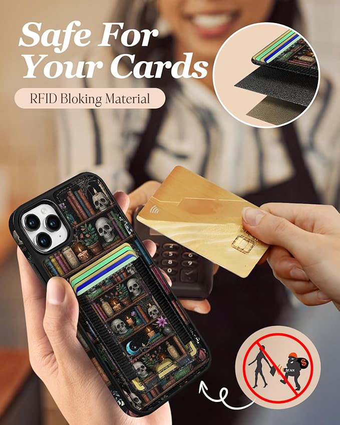 Shorogyt for iPhone 11 Pro Case Wallet - Fits 5 Cards, Compatible with Magsafe Detachable Magnetic Credit Card Holder Leather Cardholder Cute Phone Cover Women Girls for Apple 11Pro, Bookshelf