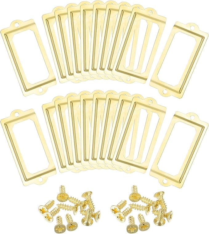 uxcell Metal Label Holders, 70x33mm 40pcs File Name Card Tag Label Holder Frame for Office Library Drawer Cabinet Shelves, Gold Tone
