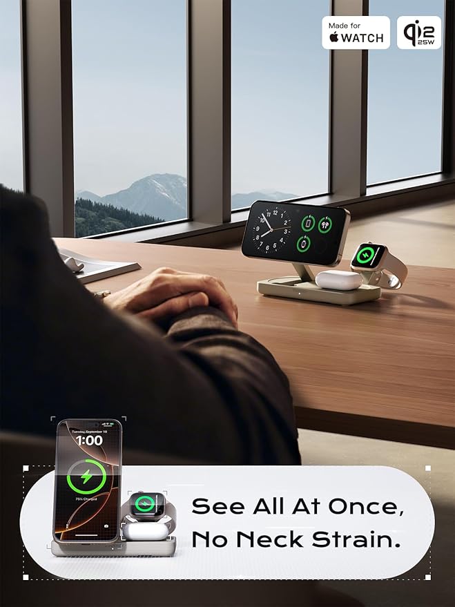 Premium 3-in-1 Qi2 Wireless Charging Station – 25W Fast Charge for iPhone, Apple Watch & AirPods | Sand