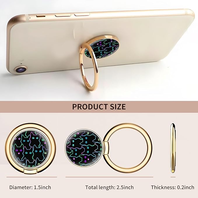 Cell Phone Ring Holder, Cute Metal Phone Grip Stand Finger Ring Kickstand, Flexible 360°Rotation Phone Tablet Case Accessories Compatible with Most Phones Cute Black Cats