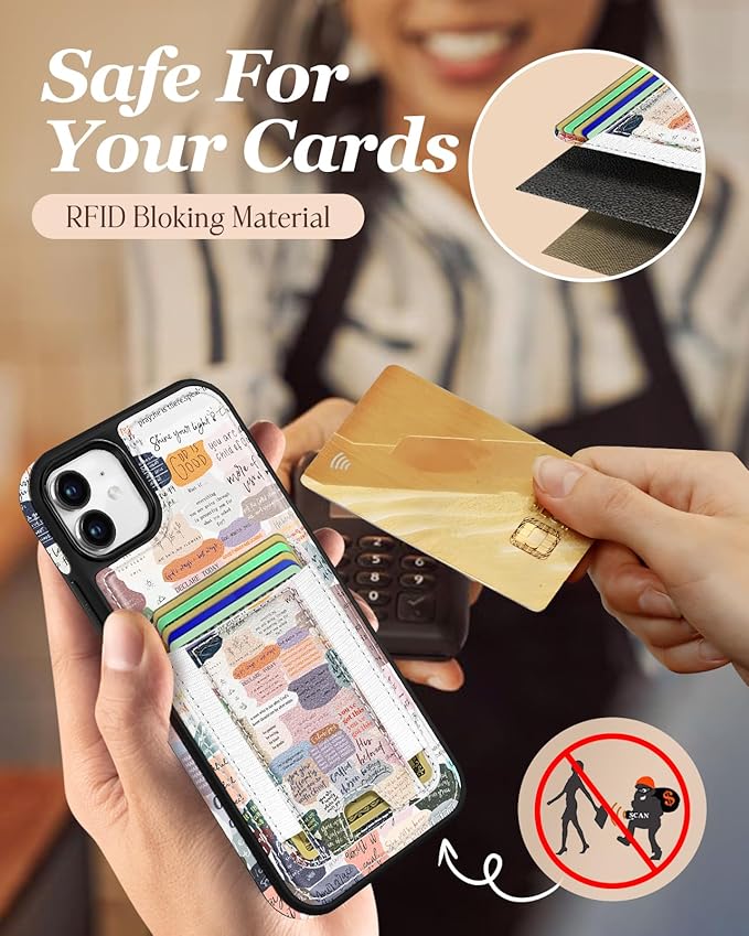 Shorogyt for iPhone 11 Wallet Case - Fits 5 Cards, Compatible with Magsafe Detachable Magnetic Credit Card Holder Leather Cardholder Cute Phone Cover Women Girls for Apple 11, Collage
