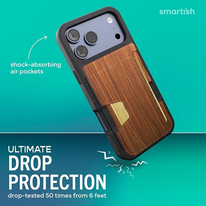 Smartish® iPhone 17 Pro Max Wallet Case - Wallet Slayer Vol. 2 [Slim + Protective] Credit Card Holder w/Kickstand - Drop Tested Hidden Card Slot Cover for Apple iPhone 17 Pro Max - Walnut Woods