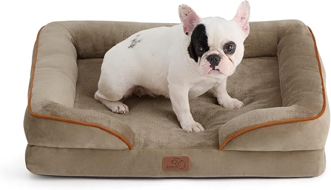 Bedsure Orthopedic Dog Bed Medium Size Dogs - Washable Medium Dog Cat Bed Waterproof, Comfort Pet Couch Sofa with Washable Removable Cover, Pets Bed with Nonskid Bottom, Hazel, 28"