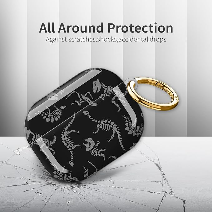 Compatible with AirPod Pro 3rd Generation Case 2025,Fashion Protective Cover with Keychain, Anti-Scratch, Drop Protection,Shockproof Cover for AirPod Pro 3 Women(Dinosaur Skull)