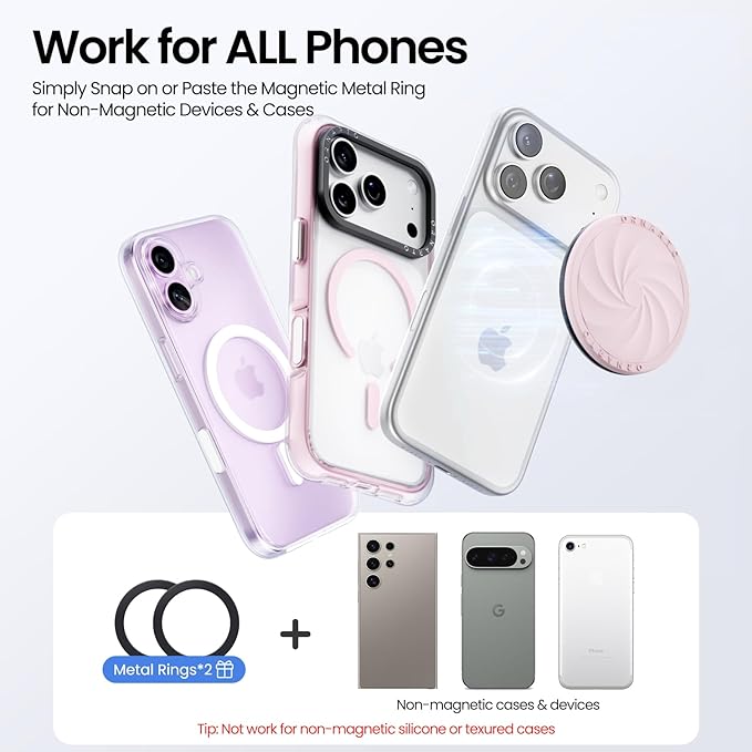 ORNARTO Vortuxe for MagSafe Phone Grip with Kickstand, Soft Liquid Silicone Finger Loop Grip, Phone Ring Holder for Back of Phone, Premium Build & Comfy Touch, Chalk Pink