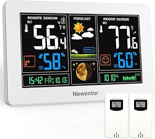 Newentor Weather Station Wireless Indoor Outdoor Thermometer,White,2Sensor