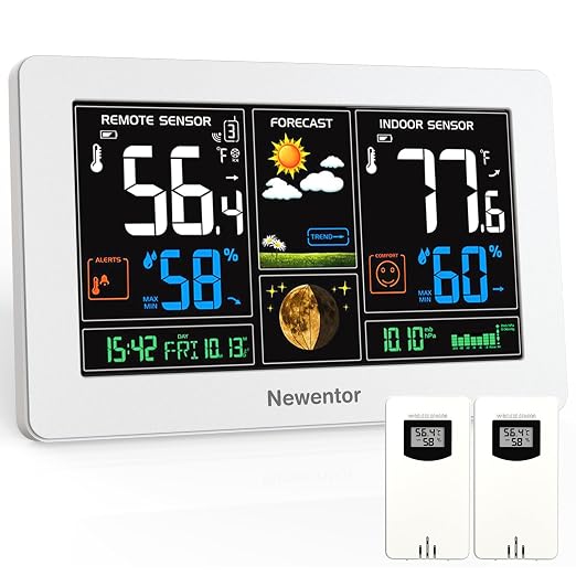 Newentor Weather Station Wireless Indoor Outdoor Thermometer,White,2Sensor