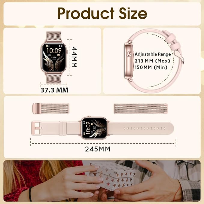 Smart Watch for Women (Answer/Make Calls) 1.83" HD Fitness Step Tracker Smartwatch Compatible Android iPhone Phones with Heart Rate/Sleep Monitor, 120+ Sports IP68 Waterproof, Rose Gold/3 Bands