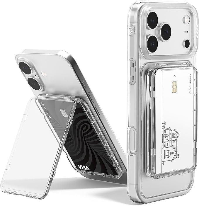 Miimall Clear for MagSafe Wallet with Stand, 2-Card Holder for iPhone 17/16/15/14/13/12 Pro Max Plus Air, Pixel 10 Series, Ultra Thin Slim Strong Magnetic Phone Wallet Stick for iPhone Transparent