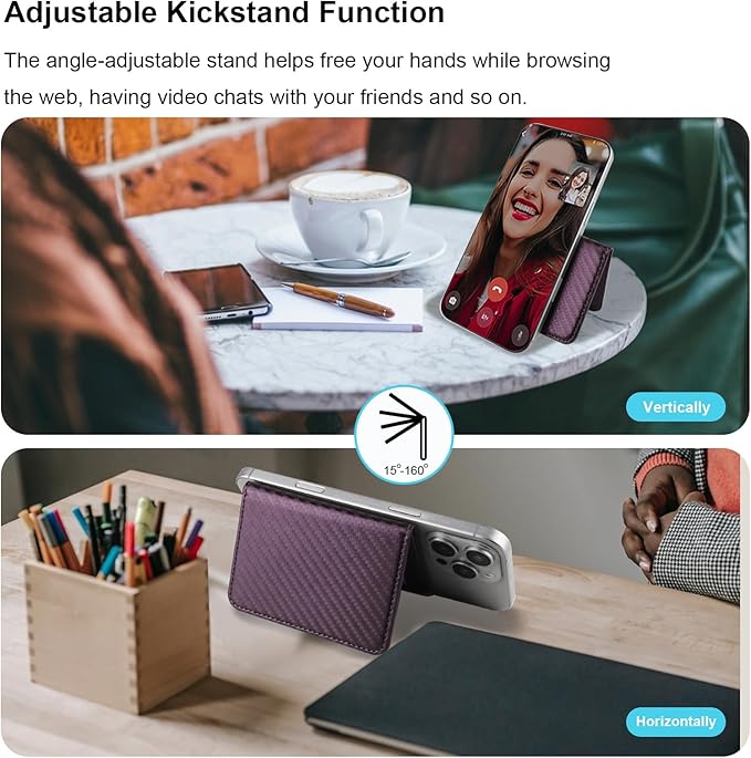 Bocasal for MagSafe Wallet Magnetic Card Holder, RFID Blocking Leather Card Slots for iPhone 17/16/15/14/13/12 Pro/Max/Plus/Air, Adjustable Kickstand Flip Mag Safe Wallet (Carbon Filber Purple)