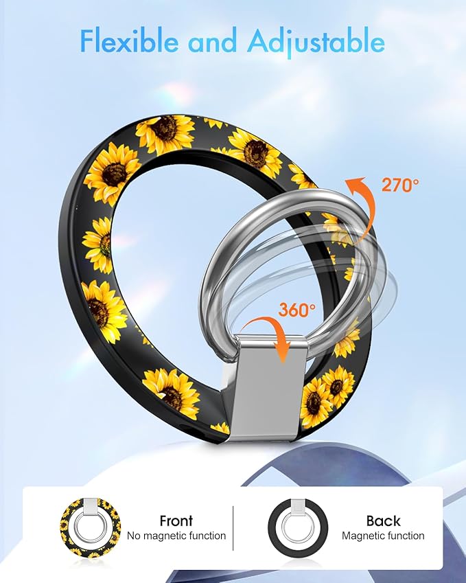 Toycamp Phone Grip Ring Holder Compatible with MagSafe - Magnetic Phone Grip Stand Women Cute Painting Removable Rotatable Magnet Accessories for iPhone 17 Pro Max/16/15/14/13/12 Series, Sunflower
