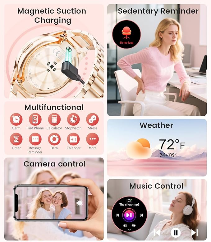 LIGE Smart Watches for Women, Call/Reminders, 1.43" AMOLED Ultra-Thin Activity Trackers with Heart Rate/Sleep/SpO2 Monitor, 100+ Sports Modes Fitness Watch for iOS Android, Rose Gold