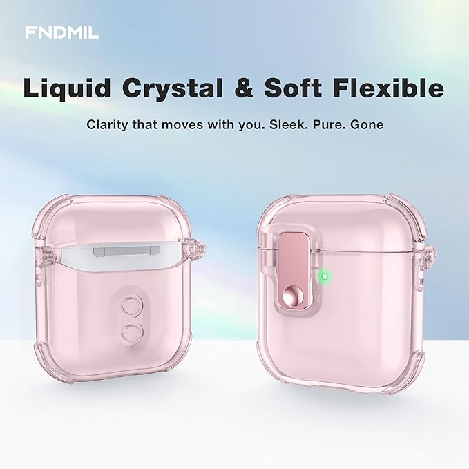 Case for AirPods 1/2 Case Cover with [Lock Safety & Pop Up][Military Shockproof] Anti-Yellow Transparent Soft TPU Wireless Charging for AirPods 1st/2nd Generation Case with Keychain,Clear Pink