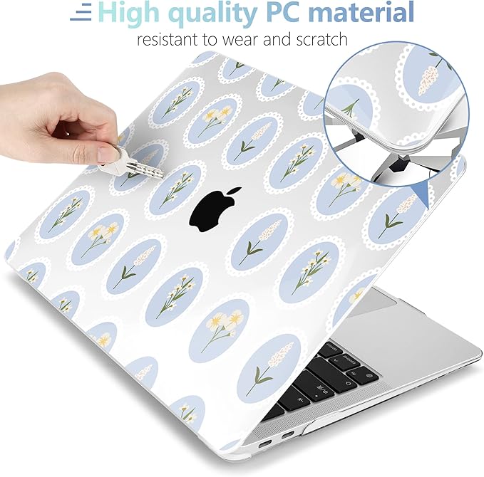 MEEgoodo for MacBook Air 13.3 inch Case 2021 2020 2019 2018 A2337 M1 A2179 A1932, Laptop Shell for MacBook Air M1 with Keyboard Webcam Cover & Trackpad Film & Type C Adapter,Spring Floral &Round Frame